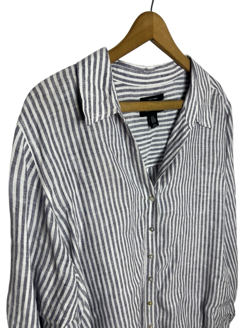 Tahari 100% Linen Striped Button Down Shirt Blouse Plus Size 2X